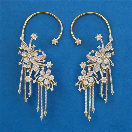 American Diamond Earcuff With Mehndi Plating 2 Tone Plating Rhodium Plating