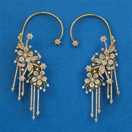 American Diamond Earcuff With Mehndi Plating 2 Tone Plating Rhodium Plating