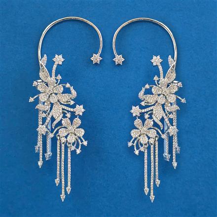 American Diamond Earcuff With Mehndi Plating 2 Tone Plating Rhodium Plating