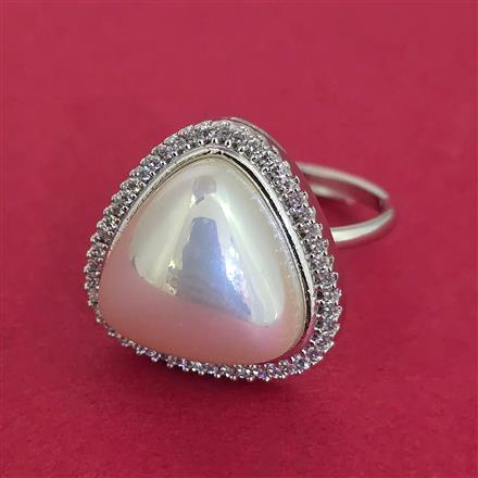 Cubic Zirconia Adjustable Ring with Rhodium Plating 2 Tone Plating