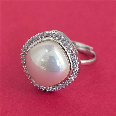 Cubic Zirconia Adjustable Ring with Rhodium Plating 2 Tone Plating