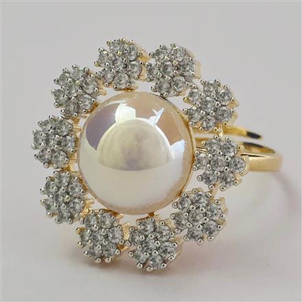 Cubic Zirconia Adjustable Ring with Rhodium Plating 2 Tone Plating