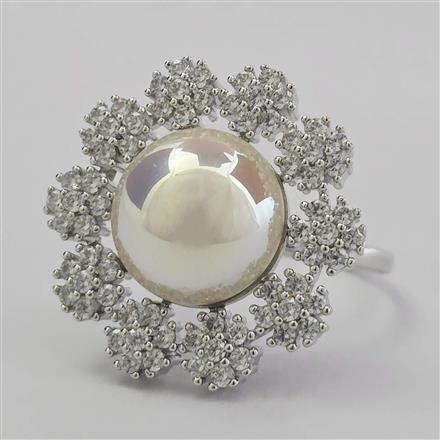 Cubic Zirconia Adjustable Ring with Rhodium Plating 2 Tone Plating