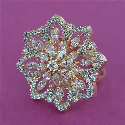 Cubic Zirconia Adjustable Ring with Rhodium Plating 2 Tone Plating