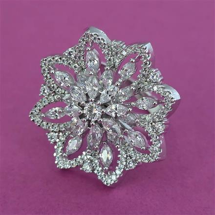 Cubic Zirconia Adjustable Ring with Rhodium Plating 2 Tone Plating