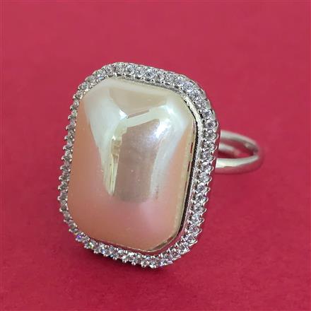 Cubic Zirconia Adjustable Ring with Rhodium Plating 2 Tone Plating