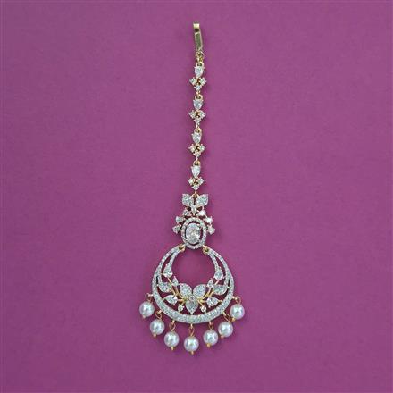 Cubic Zirconia Moti Tikka with Rhodium Plating 2 Tone Plating