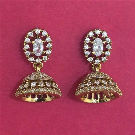Cubic Zirconia Jhumki with Mehndi Plating