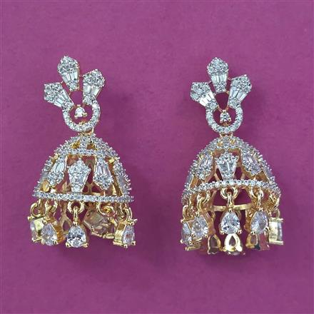 Cubic Zirconia Jhumki with Rhodium Plating 2 Tone Plating Mehndi Plating