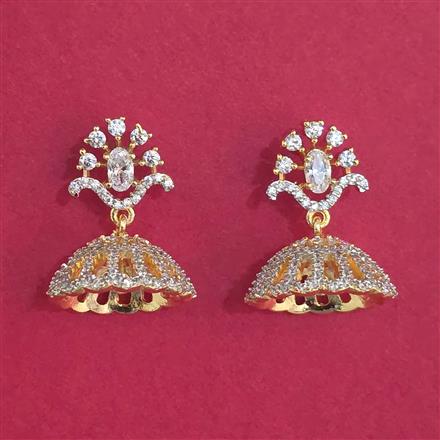 Cubic Zirconia Jhumki with Rhodium Plating 2 Tone Plating Mehndi Plating