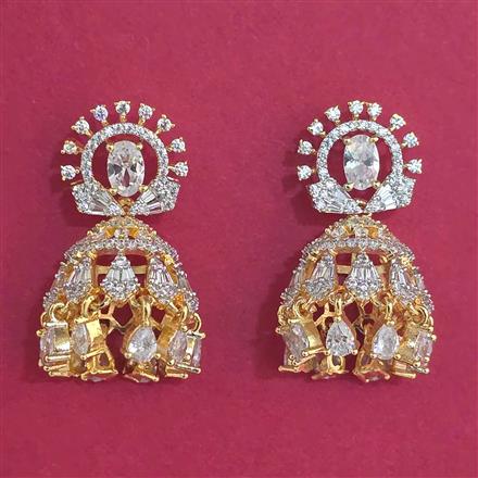 Cubic Zirconia Jhumki with Rhodium Plating 2 Tone Plating Mehndi Plating