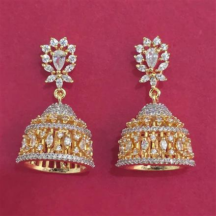 Cubic Zirconia Jhumki with Rhodium Plating 2 Tone Plating