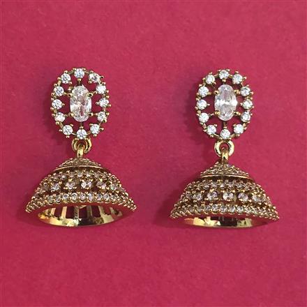Cubic Zirconia Jhumki with Rhodium Plating 2 Tone Plating Mehndi Plating