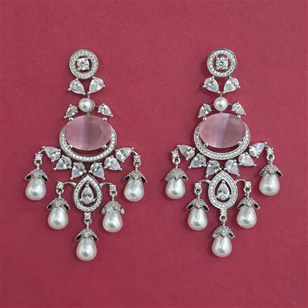 American Diamond Moti Earring With Rhodium Plating