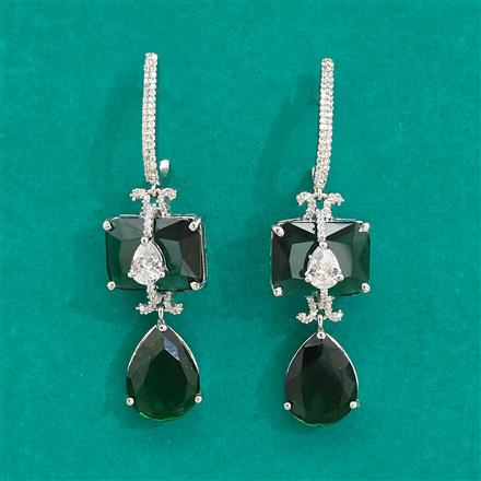 American Diamond Long Earring with Rhodium Plating