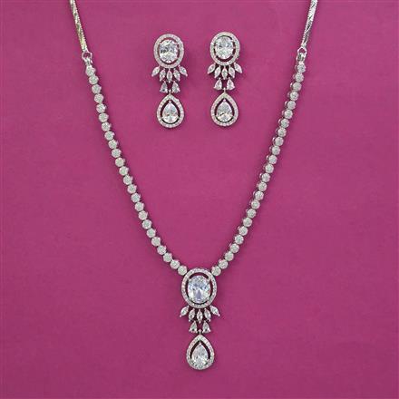 American Diamond Classic Necklace With Rhodium Plating