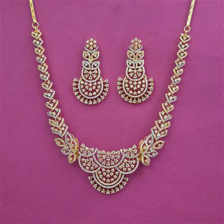 American Diamond Classic Necklace With Mehndi Plating 2 Tone Plating Rhodium Plating