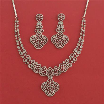 American Diamond Classic Necklace With Rhodium Plating Mehndi Plating