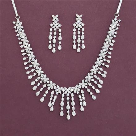 American Diamond Classic Necklace With Rhodium Plating
