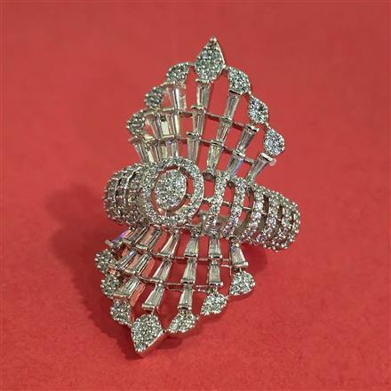 American Diamond Adjustable Ring with Rhodium Plating 2 Tone Plating