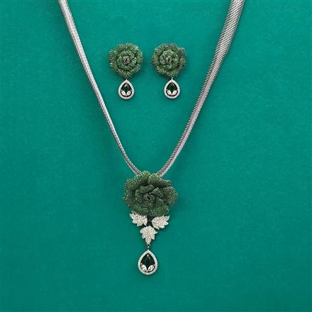 American Diamond Classic Pendant Set with Black Plating