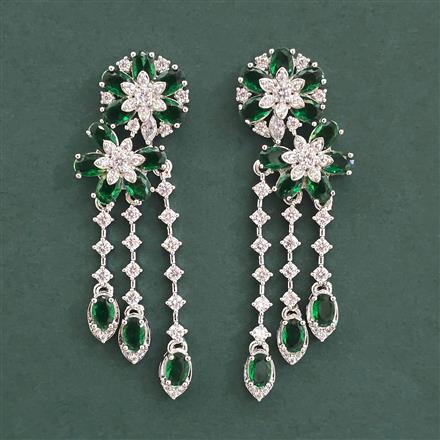 American Diamond Long Earring With Rhodium Plating