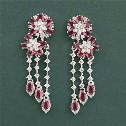 American Diamond Long Earring With Rhodium Plating