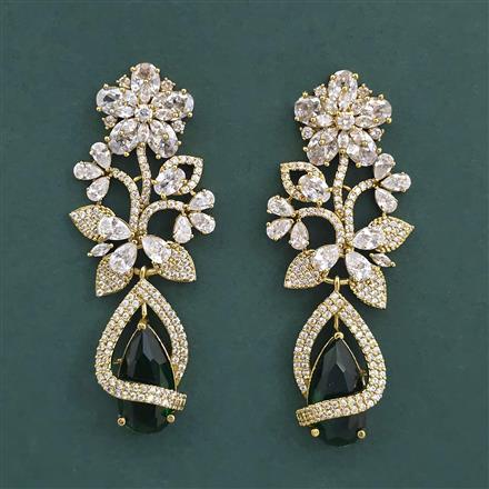 American Diamond Long Earring With Mehndi Plating