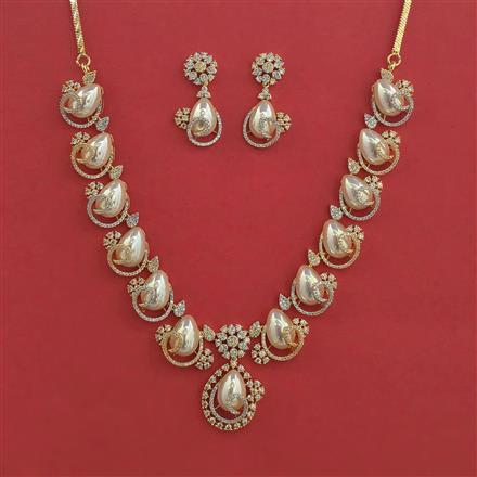 American Diamond Moti Necklace With 2 Tone Plating Rhodium Plating