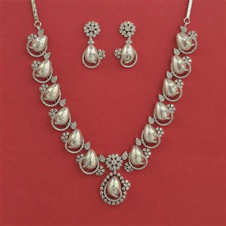 American Diamond Moti Necklace With 2 Tone Plating Rhodium Plating