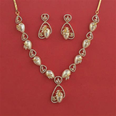 American Diamond Moti Necklace With 2 Tone Plating Rhodium Plating