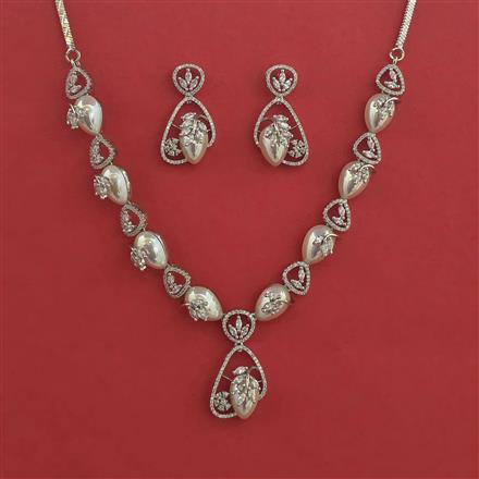 American Diamond Moti Necklace With 2 Tone Plating Rhodium Plating