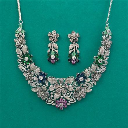 American Diamond Classic Necklace with Rhodium Plating