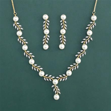 American Diamond Moti Necklace With 2 Tone Plating Rhodium Plating