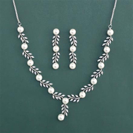 American Diamond Moti Necklace With 2 Tone Plating Rhodium Plating