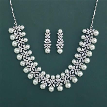 American Diamond Moti Necklace With Rhodium Plating