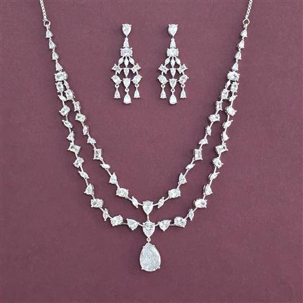 American Diamond Classic Necklace With Rhodium Plating