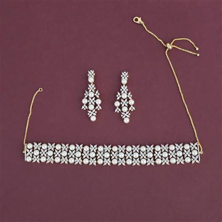 American Diamond Choker Necklace With 2 Tone Plating Rhodium Plating