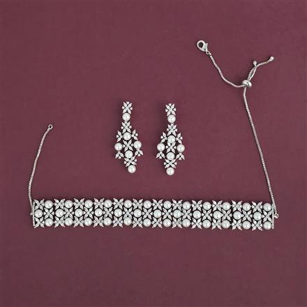 American Diamond Choker Necklace With 2 Tone Plating Rhodium Plating