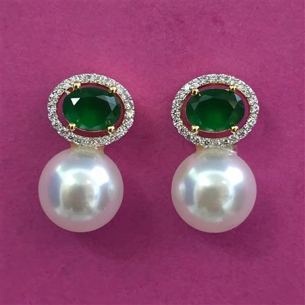 American Diamond Moti Earring With 2 Tone Plating