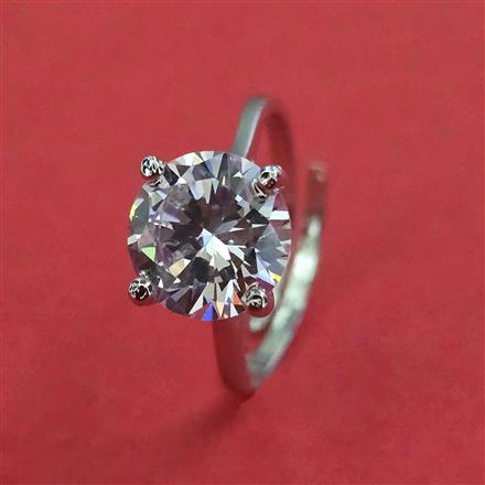 American Diamond Adjustable Ring With 2 Tone Plating Rhodium Plating