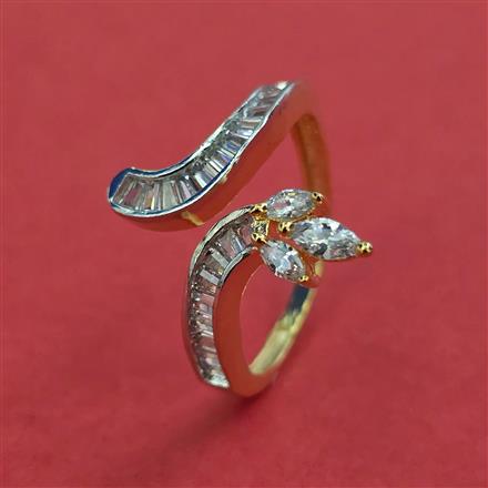 American Diamond Adjustable Ring With 2 Tone Plating Rhodium Plating