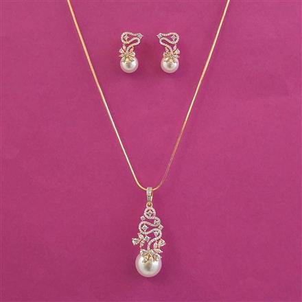 American Diamond Moti Pendant Set With 2 Tone Plating