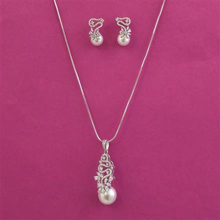 American Diamond Moti Pendant Set With Rhodium Plating