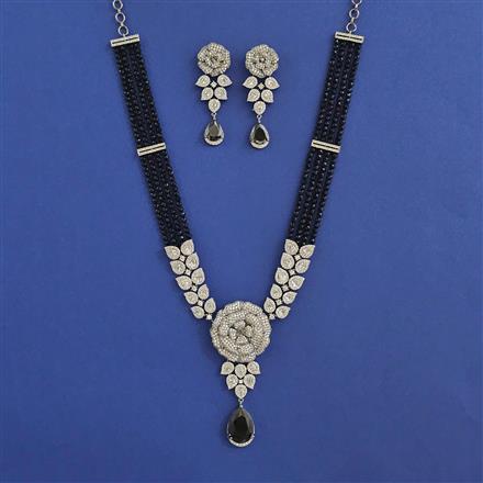 American Diamond Classic Pendant Set With Black Plating