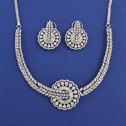 American Diamond Classic Necklace With Mehndi Plating 2 Tone Plating Rhodium Plating