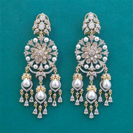 American Diamond Moti Earring With Mehndi Plating 2 Tone Plating Rhodium Plating