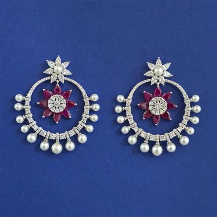 American Diamond Moti Earring With Rhodium Plating
