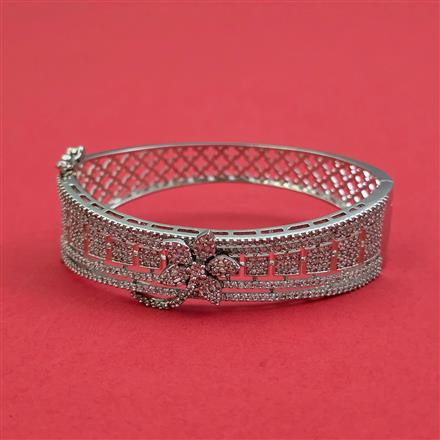 American Diamond Openable Kada With Mehndi Plating Rhodium Plating