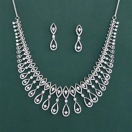 American Diamond Classic Necklace with Rhodium Plating 2 Tone Plating